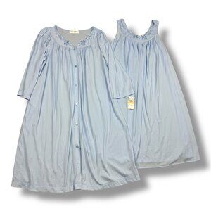 New Miss Elaine Tricot Robe + Nightgown Shirt Sleeveless Bluebell Pastel NWT S